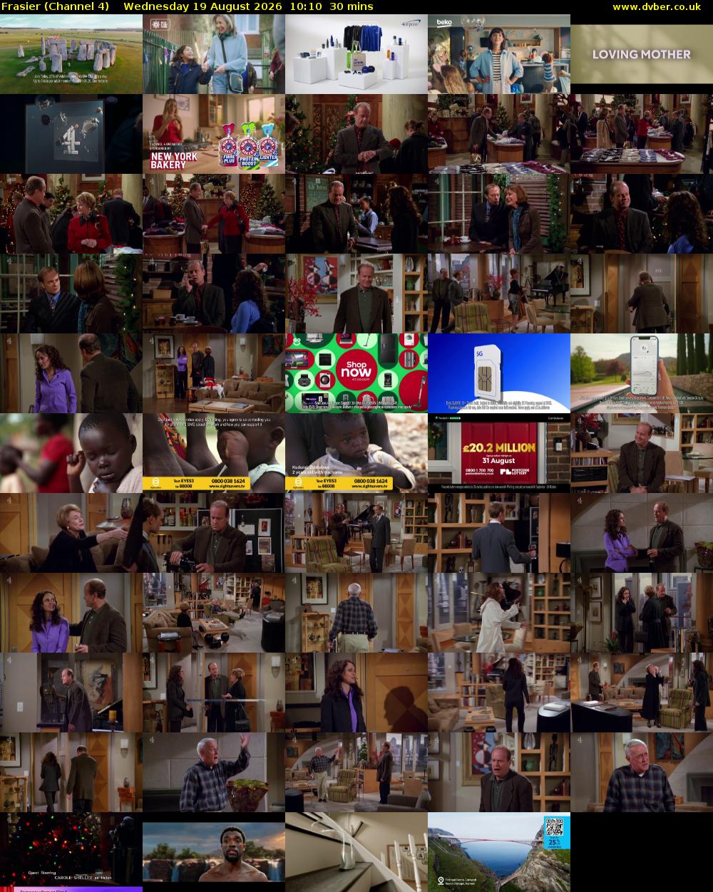 Frasier (Channel 4) Wednesday 19 August 2026 10:10 - 10:40