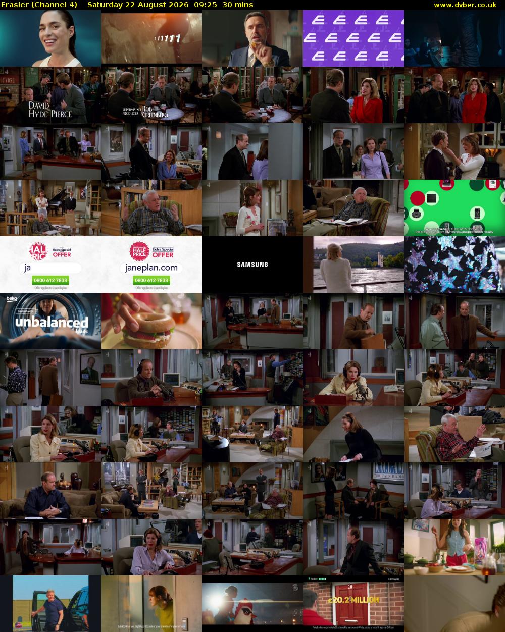 Frasier (Channel 4) Saturday 22 August 2026 09:25 - 09:55