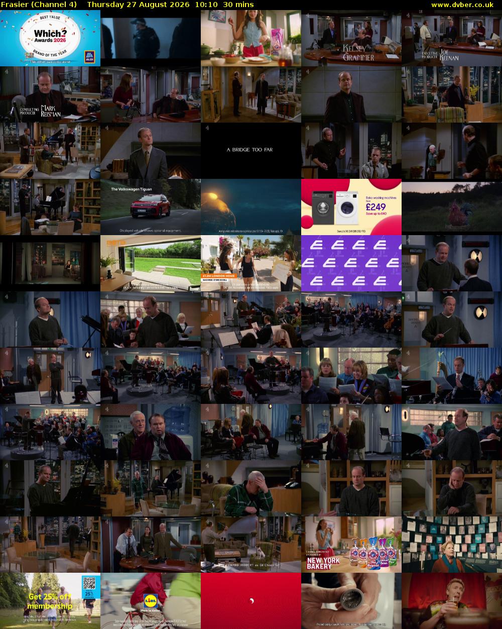 Frasier (Channel 4) Thursday 27 August 2026 10:10 - 10:40