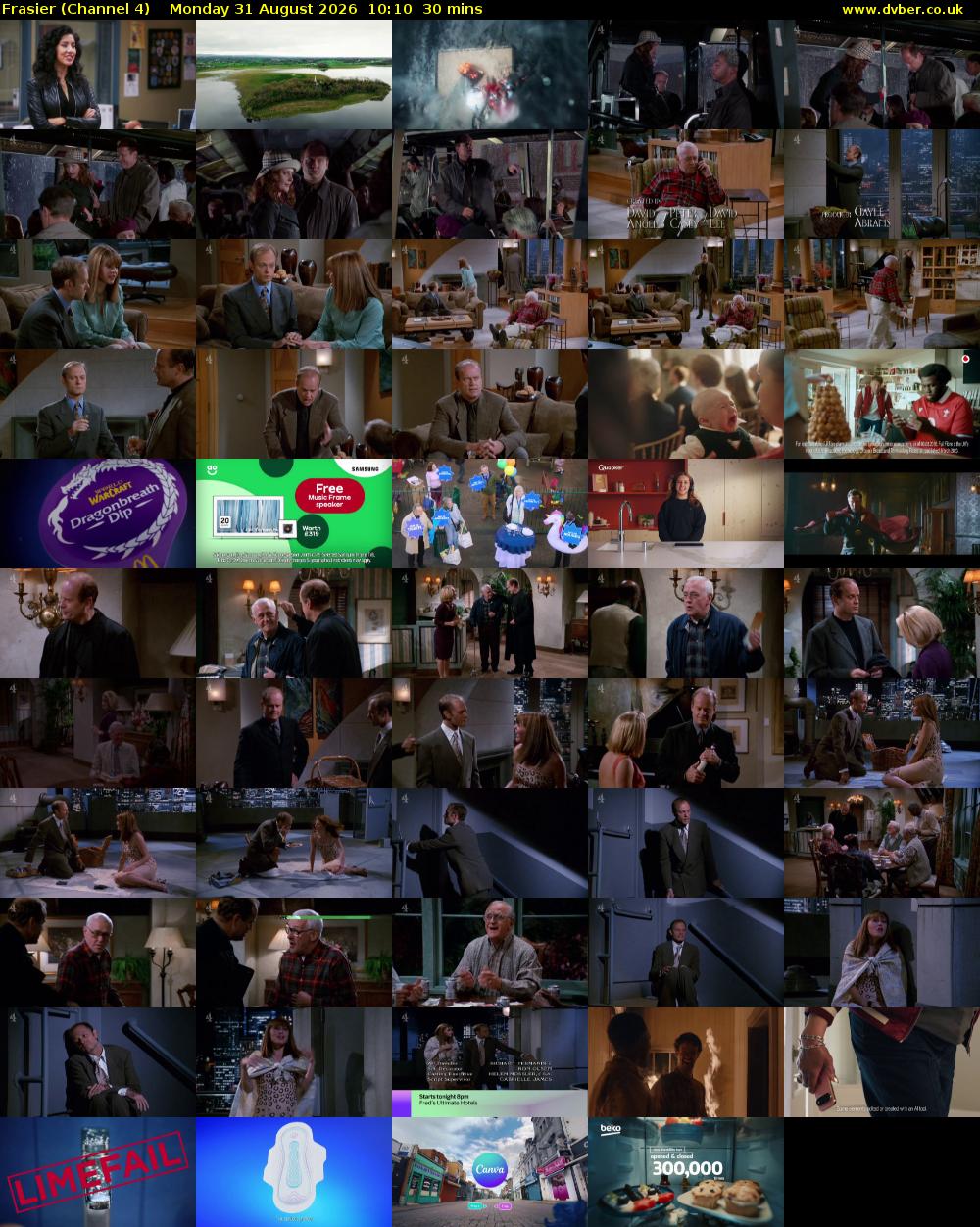 Frasier (Channel 4) Monday 31 August 2026 10:10 - 10:40