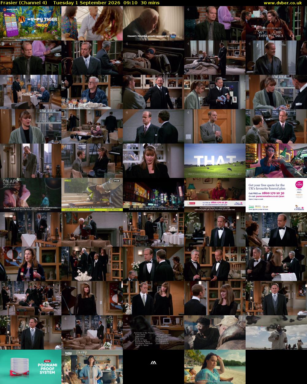 Frasier (Channel 4) Tuesday 1 September 2026 09:10 - 09:40