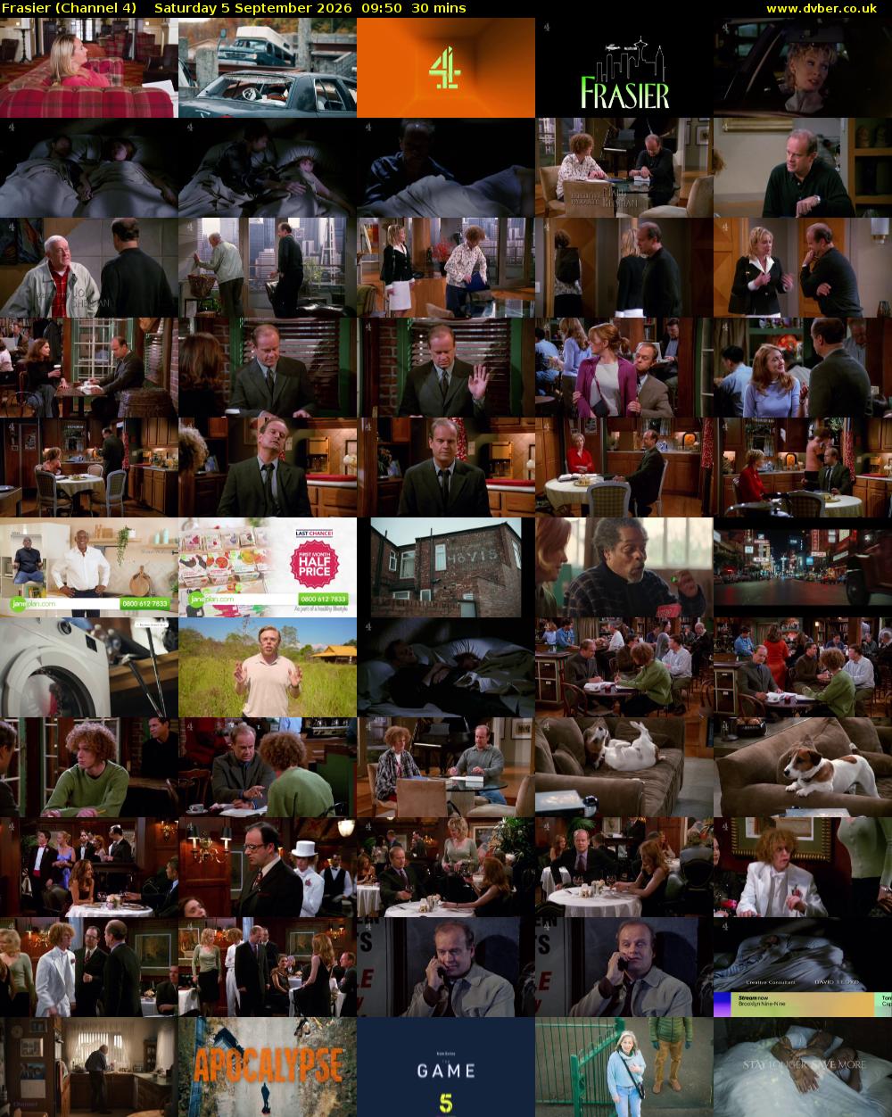 Frasier (Channel 4) Saturday 5 September 2026 09:50 - 10:20