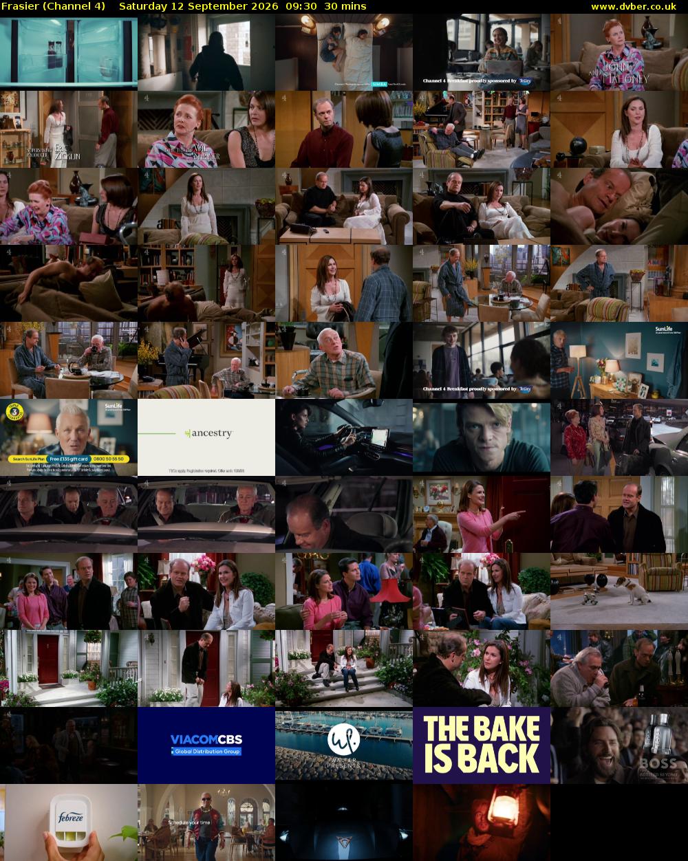 Frasier (Channel 4) Saturday 12 September 2026 09:30 - 10:00