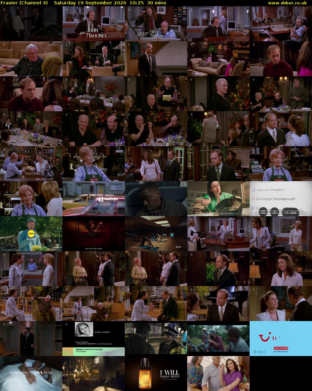 Frasier (Channel 4) Saturday 19 September 2026 10:25 - 10:55