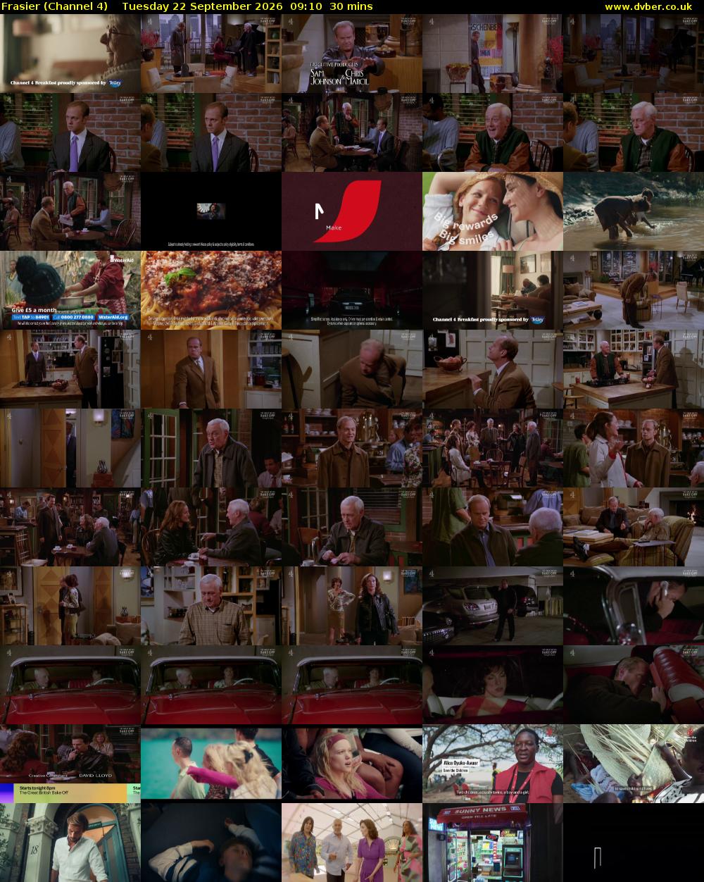 Frasier (Channel 4) Tuesday 22 September 2026 09:10 - 09:40