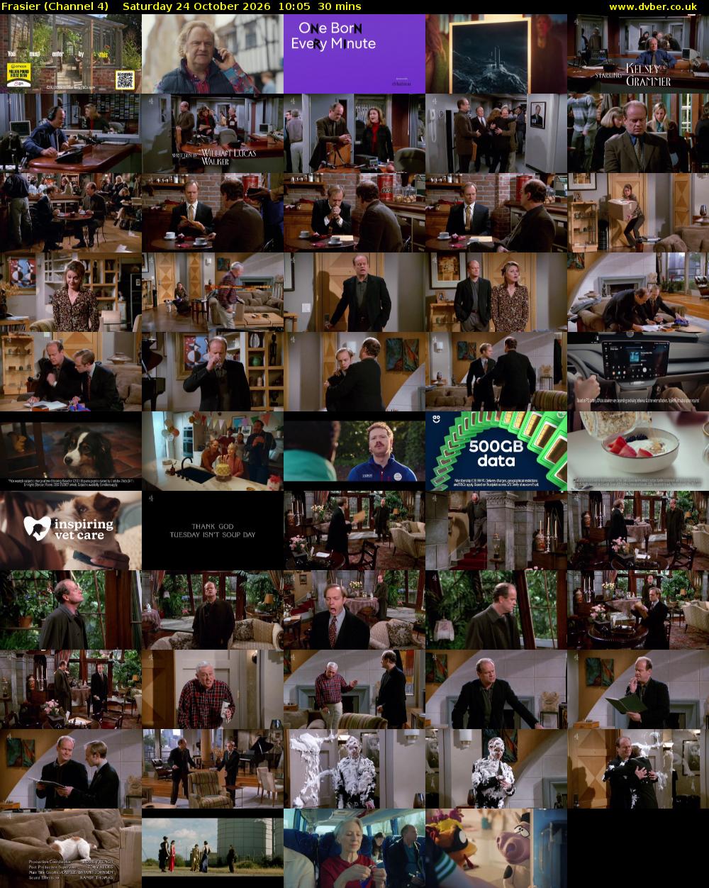 Frasier (Channel 4) Saturday 24 October 2026 10:05 - 10:35