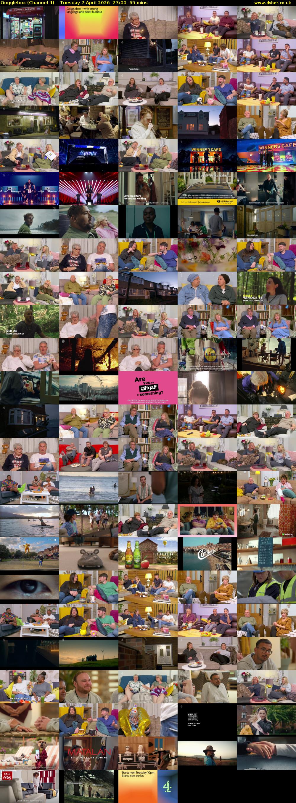 Gogglebox (Channel 4) Tuesday 7 April 2026 23:00 - 00:05