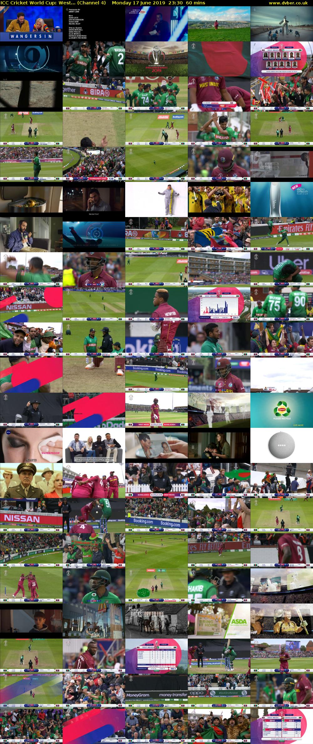 ICC Cricket World Cup: West... (Channel 4) Monday 17 June 2019 23:30 - 00:30