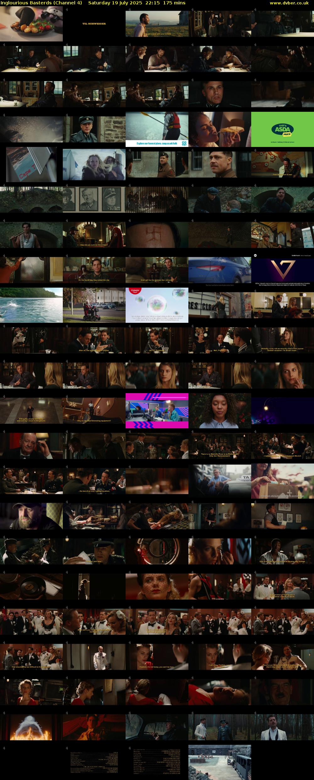 Inglourious Basterds (Channel 4) Saturday 19 July 2025 22:15 - 01:10