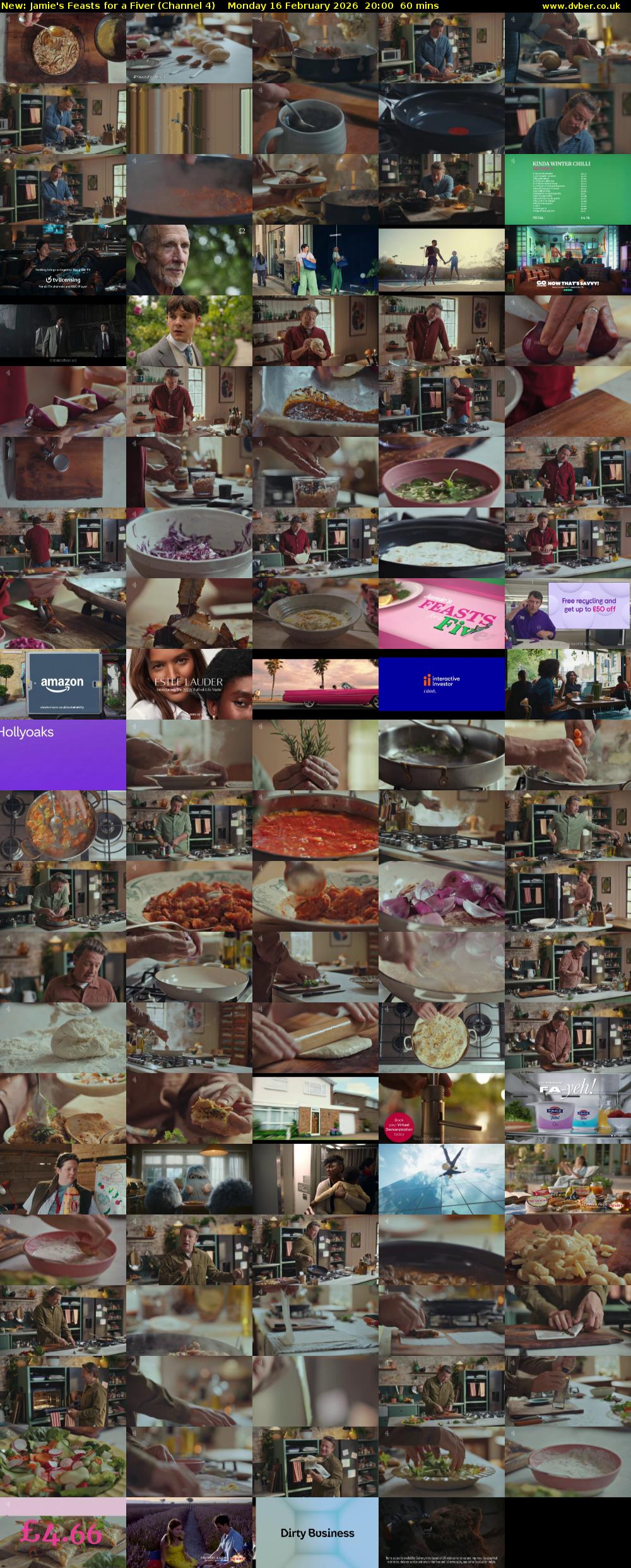 Jamie's Feasts for a Fiver (Channel 4) Monday 16 February 2026 20:00 - 21:00
