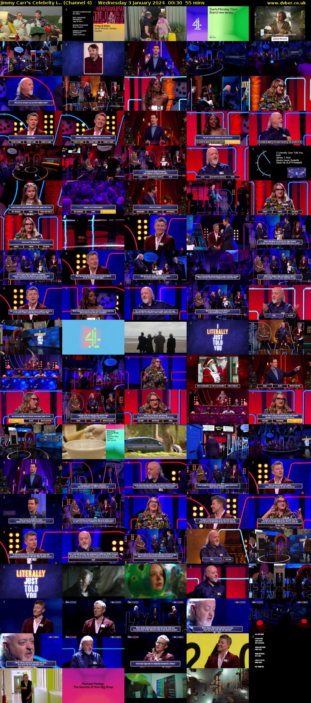 Jimmy Carr's Celebrity I... (Channel 4) Wednesday 3 January 2024 00:30 - 01:25