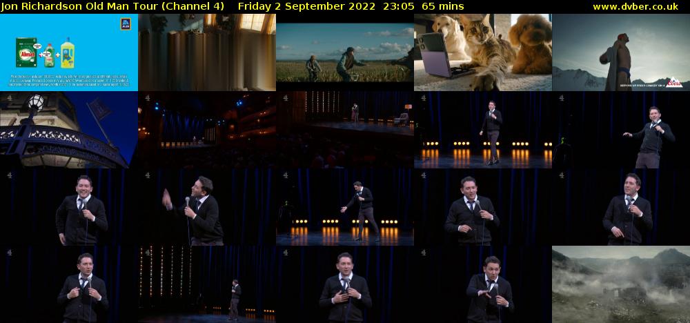 Jon Richardson Old Man Tour (Channel 4) Friday 2 September 2022 23:05 - 00:10