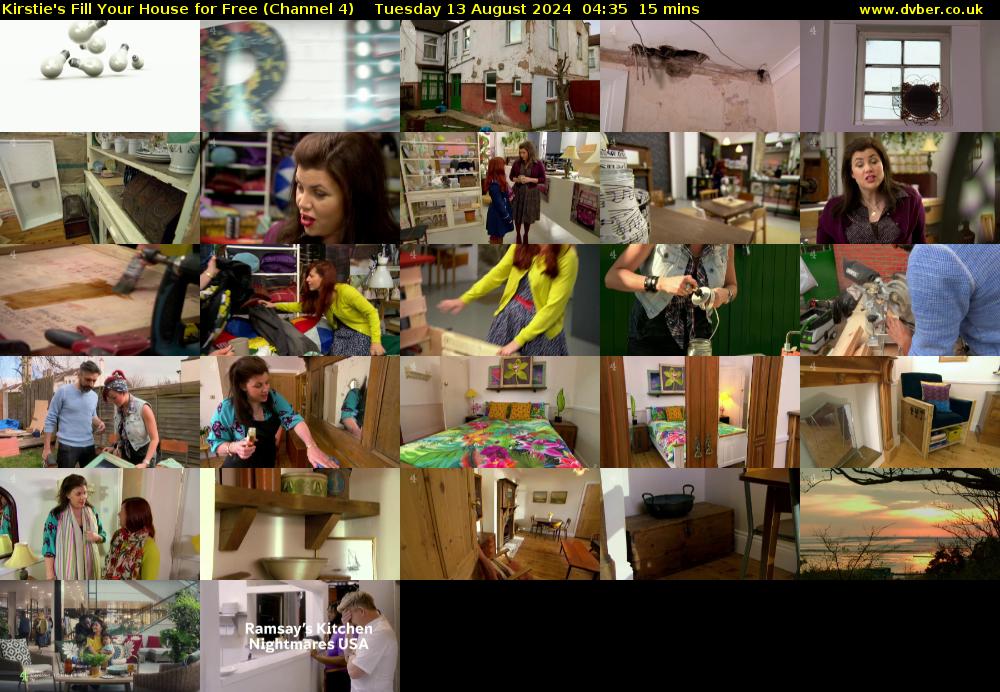 Kirstie's Fill Your House for Free (Channel 4) Tuesday 13 August 2024 04:35 - 04:50
