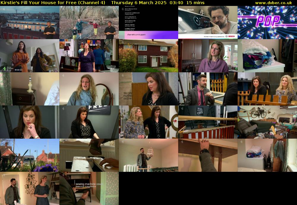 Kirstie's Fill Your House for Free (Channel 4) Thursday 6 March 2025 03:40 - 03:55