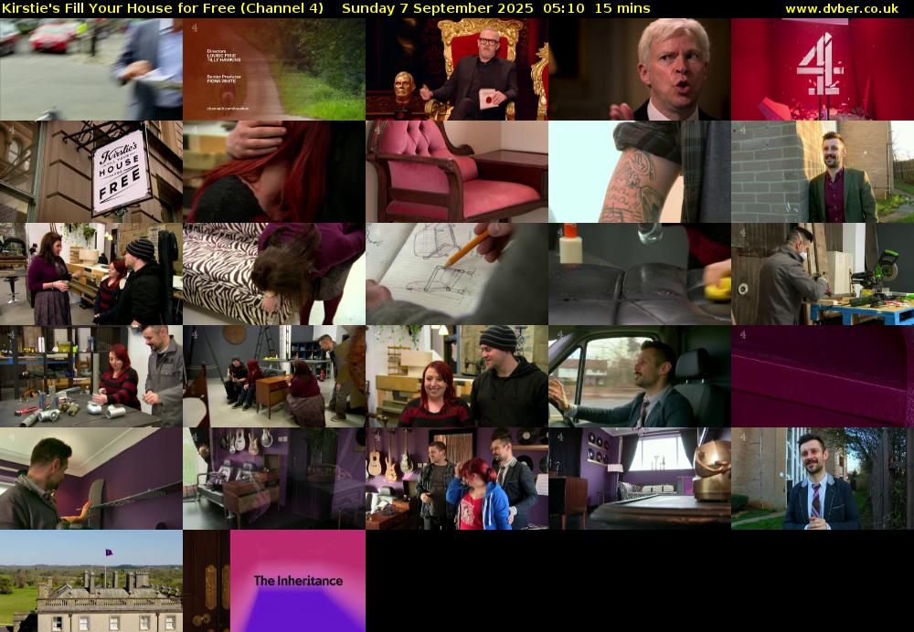 Kirstie's Fill Your House for Free (Channel 4) Sunday 7 September 2025 05:10 - 05:25
