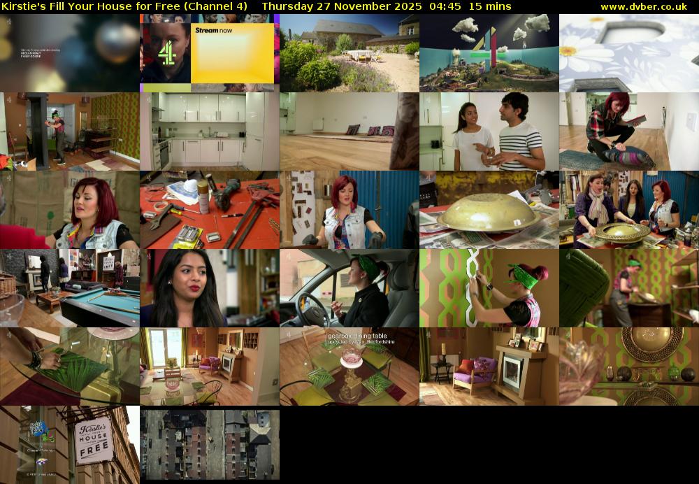 Kirstie's Fill Your House for Free (Channel 4) Thursday 27 November 2025 04:45 - 05:00