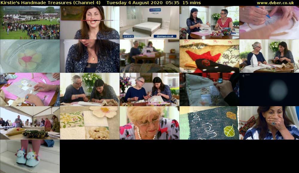 Kirstie's Handmade Treasures (Channel 4) Tuesday 4 August 2020 05:35 - 05:50