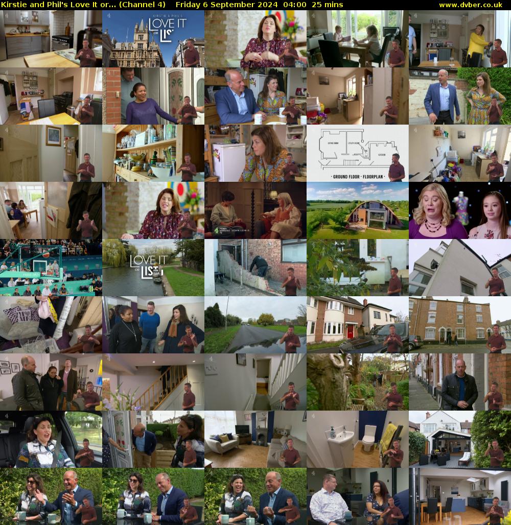 Kirstie and Phil's Love It or... (Channel 4) Friday 6 September 2024 04:00 - 04:25