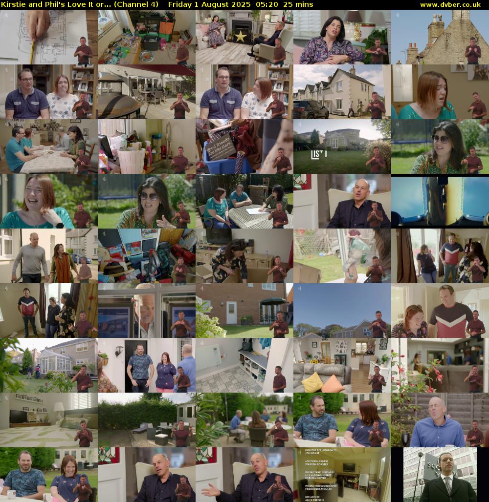 Kirstie and Phil's Love It or... (Channel 4) Friday 1 August 2025 05:20 - 05:45