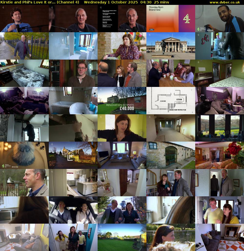 Kirstie and Phil's Love It or... (Channel 4) Wednesday 1 October 2025 04:30 - 04:55