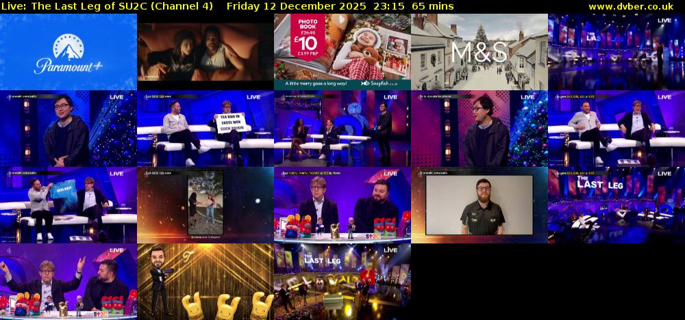 Live: The Last Leg of SU2C (Channel 4) Friday 12 December 2025 23:15 - 00:20