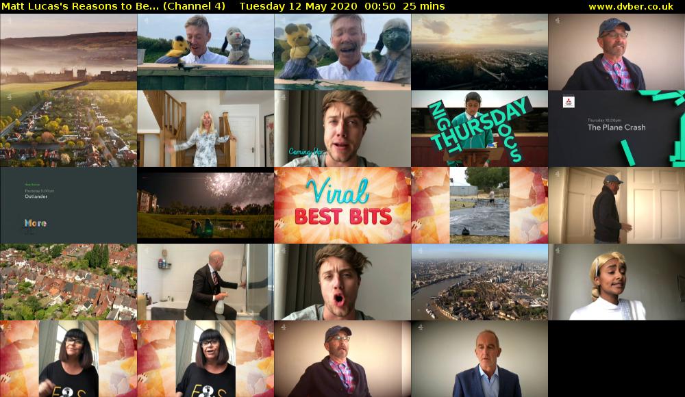 Matt Lucas's Reasons to Be... (Channel 4) Tuesday 12 May 2020 00:50 - 01:15