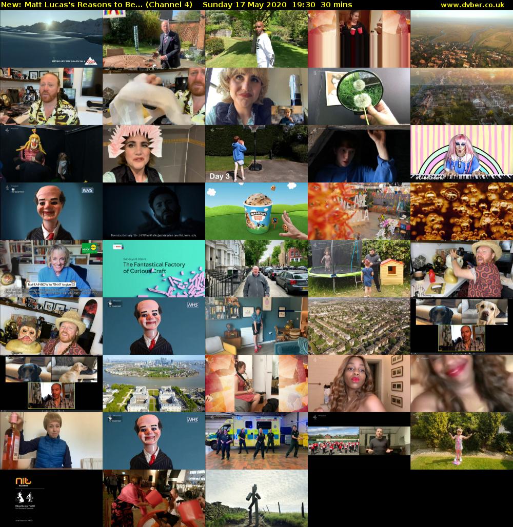 Matt Lucas's Reasons to Be... (Channel 4) Sunday 17 May 2020 19:30 - 20:00