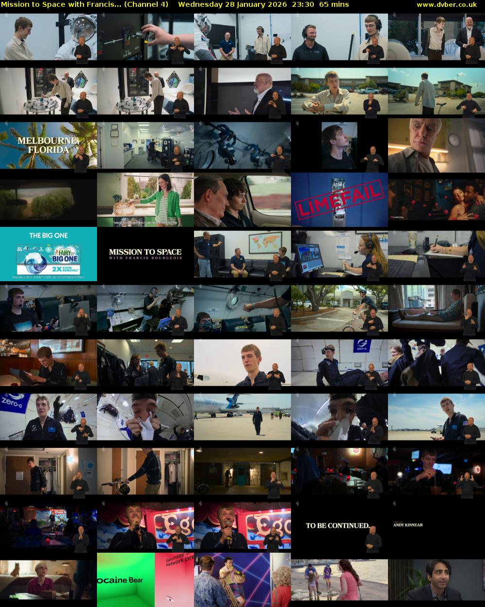 Mission to Space with Francis... (Channel 4) Wednesday 28 January 2026 23:30 - 00:35