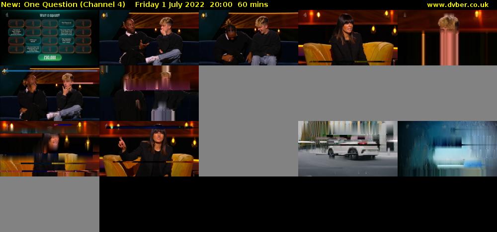 One Question (Channel 4) Friday 1 July 2022 20:00 - 21:00