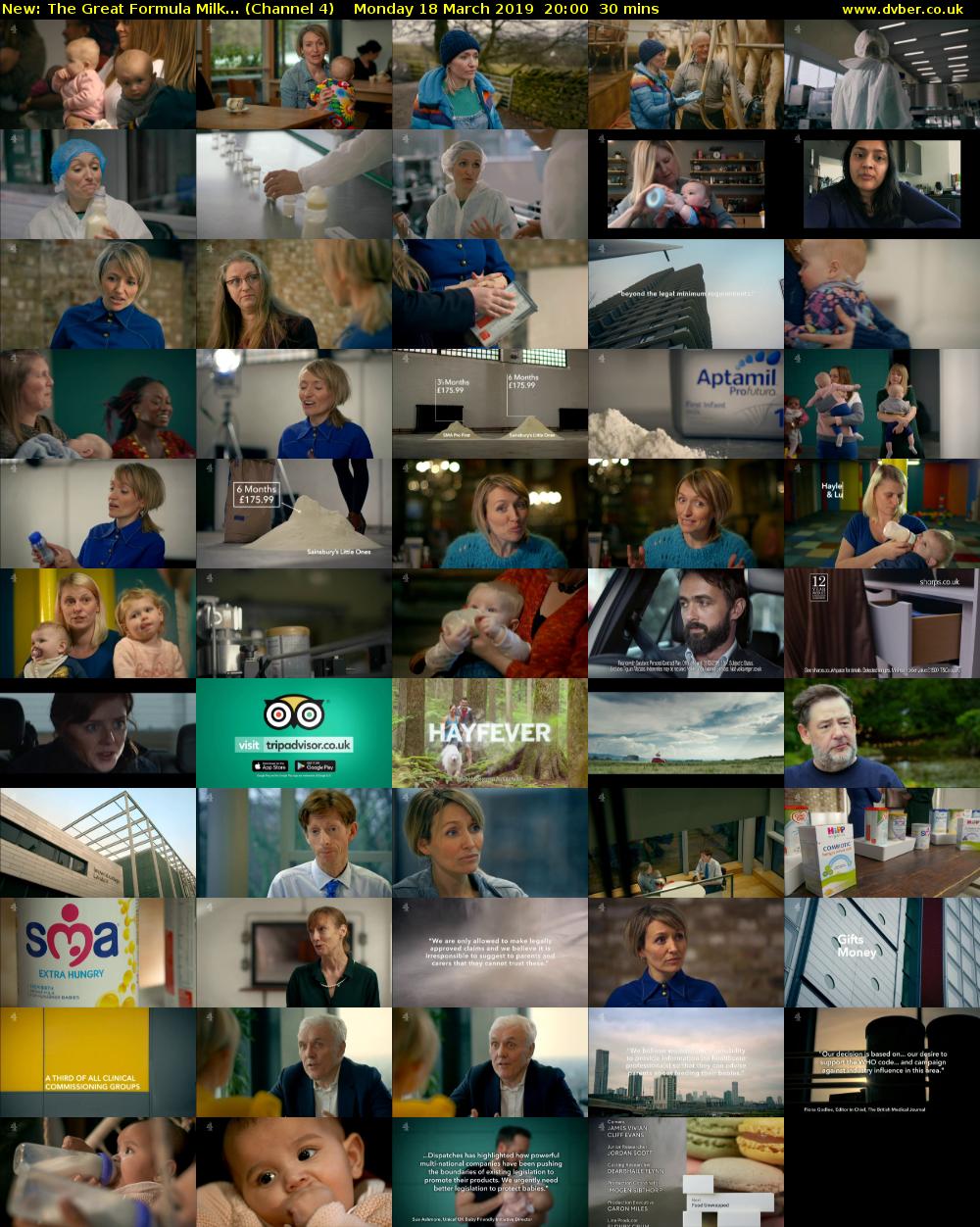 The Great Formula Milk... (Channel 4) Monday 18 March 2019 20:00 - 20:30