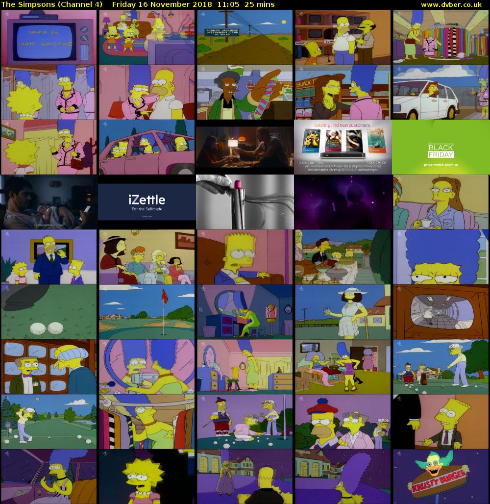 The Simpsons (Channel 4) Friday 16 November 2018 11:05 - 11:30