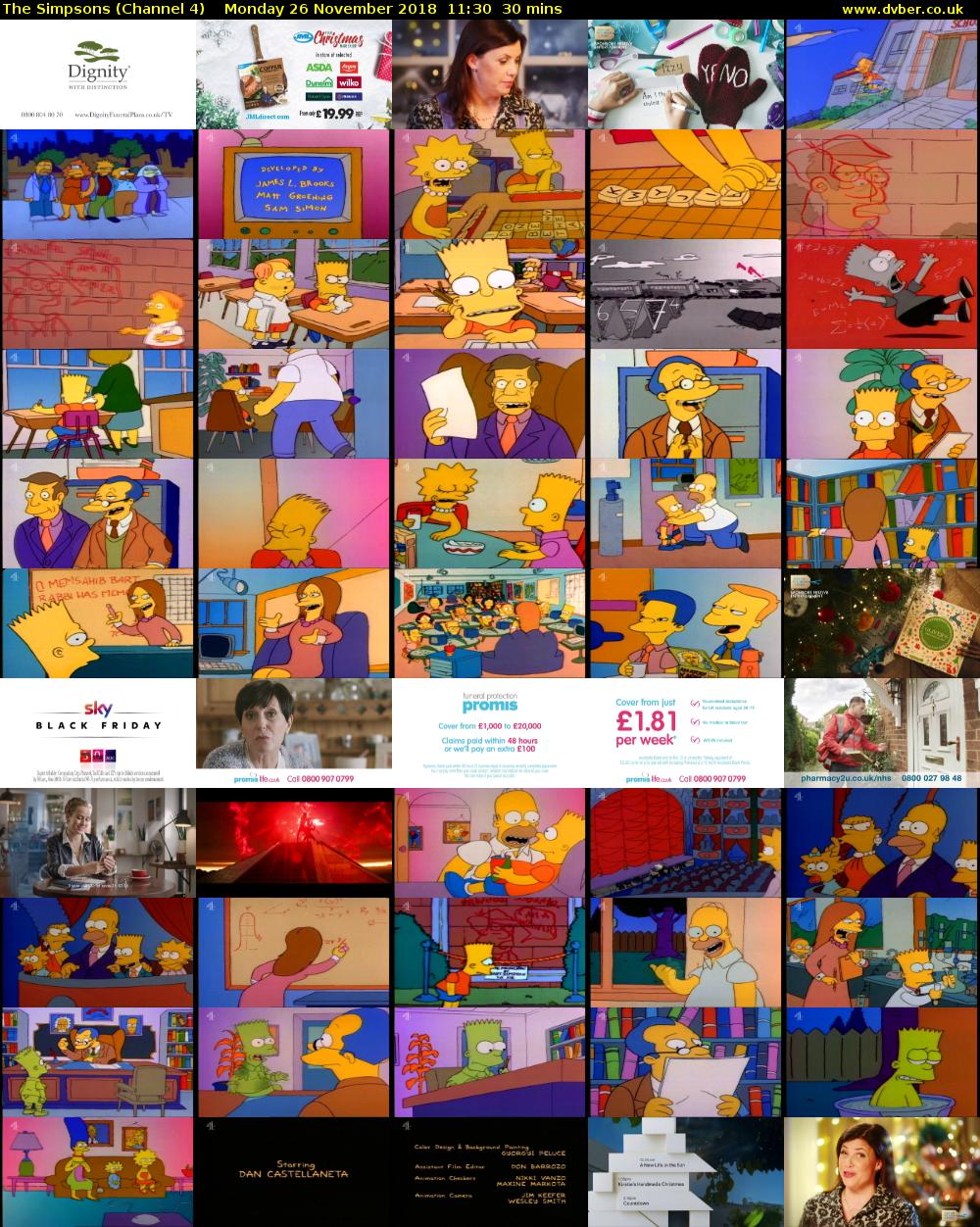 The Simpsons (Channel 4) Monday 26 November 2018 11:30 - 12:00