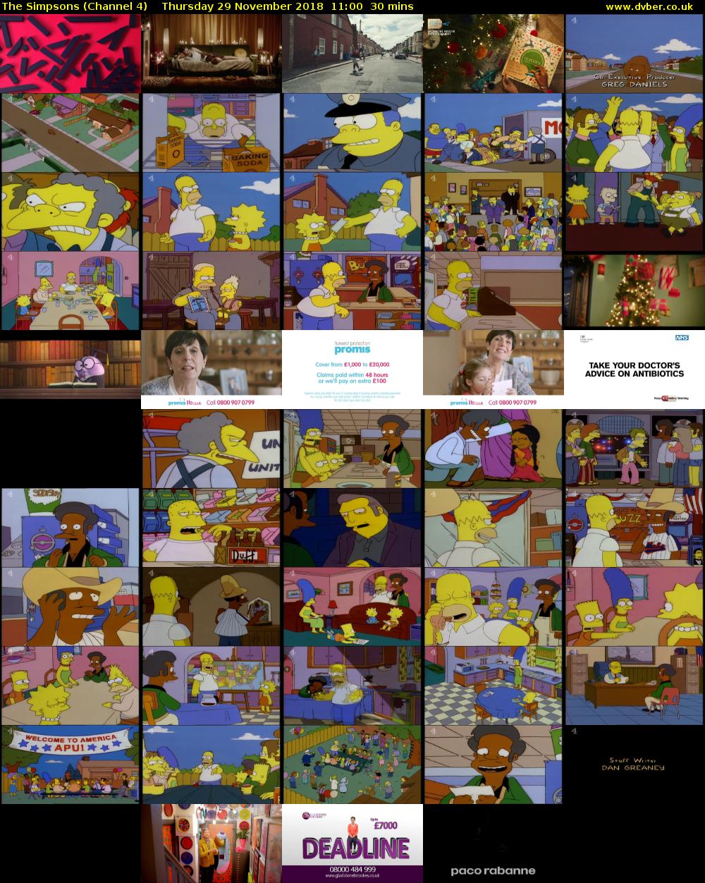 The Simpsons (Channel 4) Thursday 29 November 2018 11:00 - 11:30