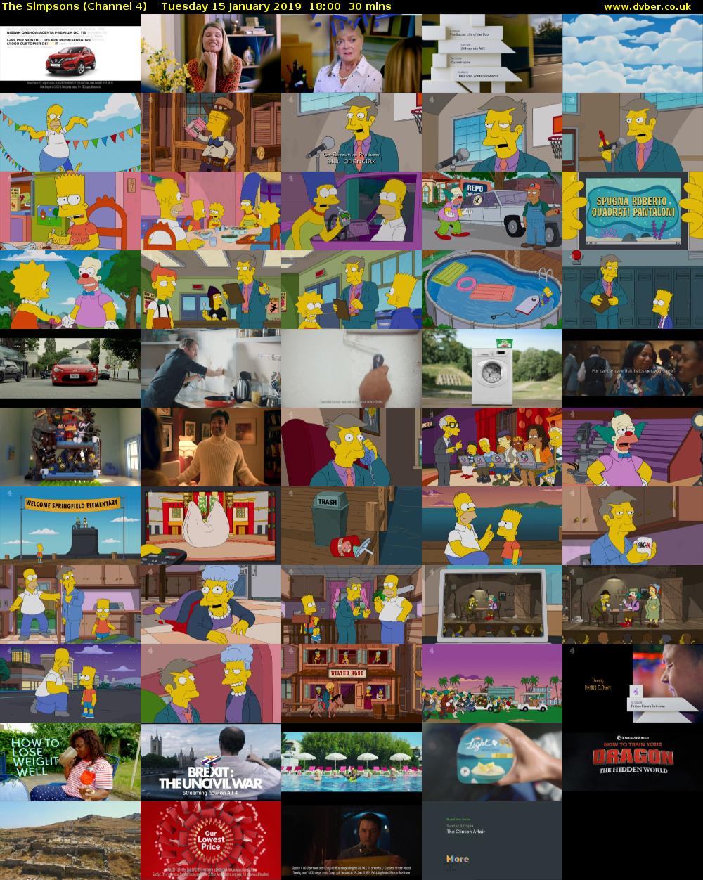The Simpsons (Channel 4) Tuesday 15 January 2019 18:00 - 18:30