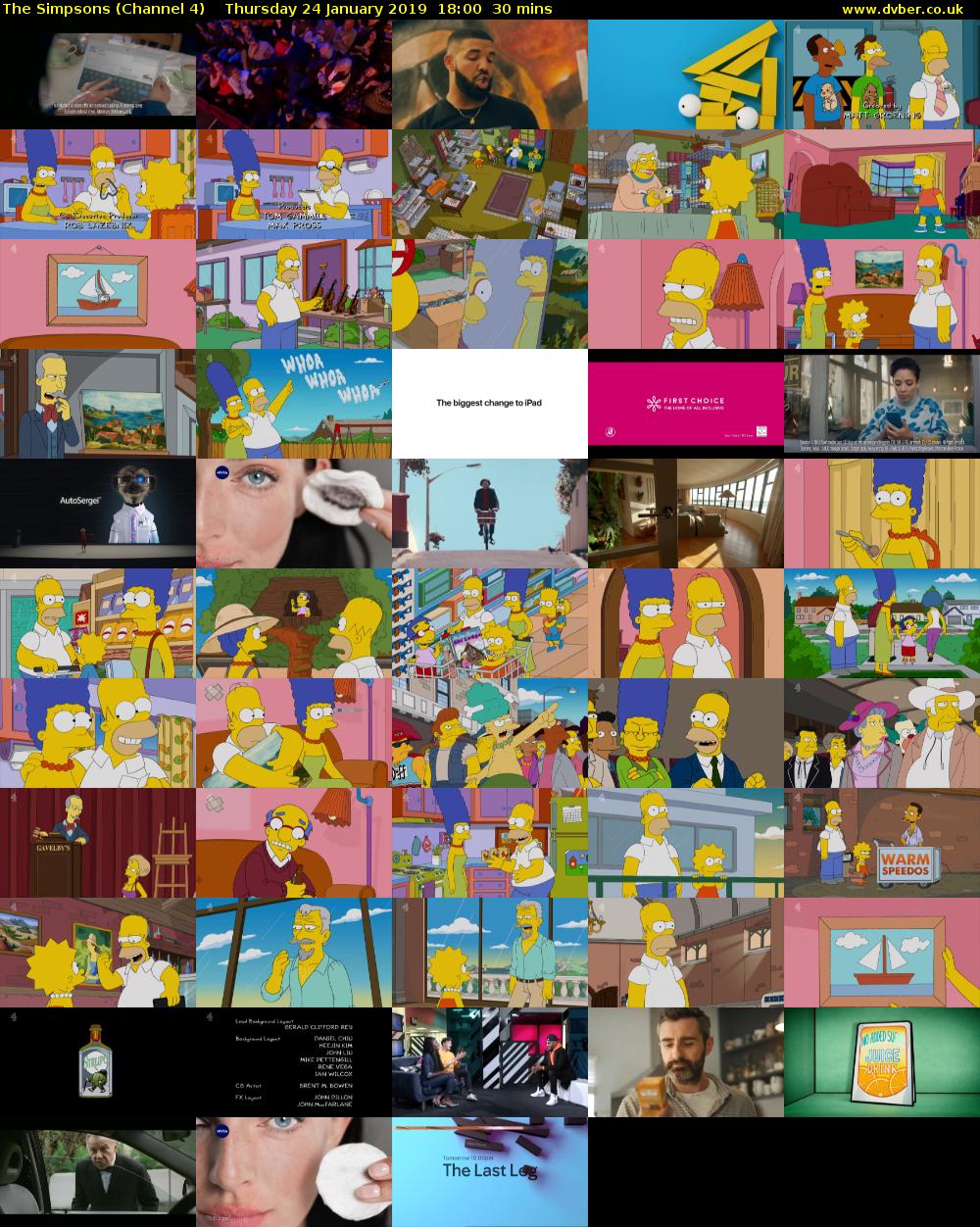 The Simpsons (Channel 4) Thursday 24 January 2019 18:00 - 18:30