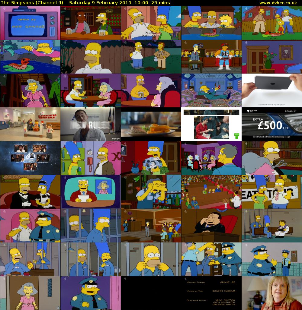The Simpsons (Channel 4) Saturday 9 February 2019 10:00 - 10:25