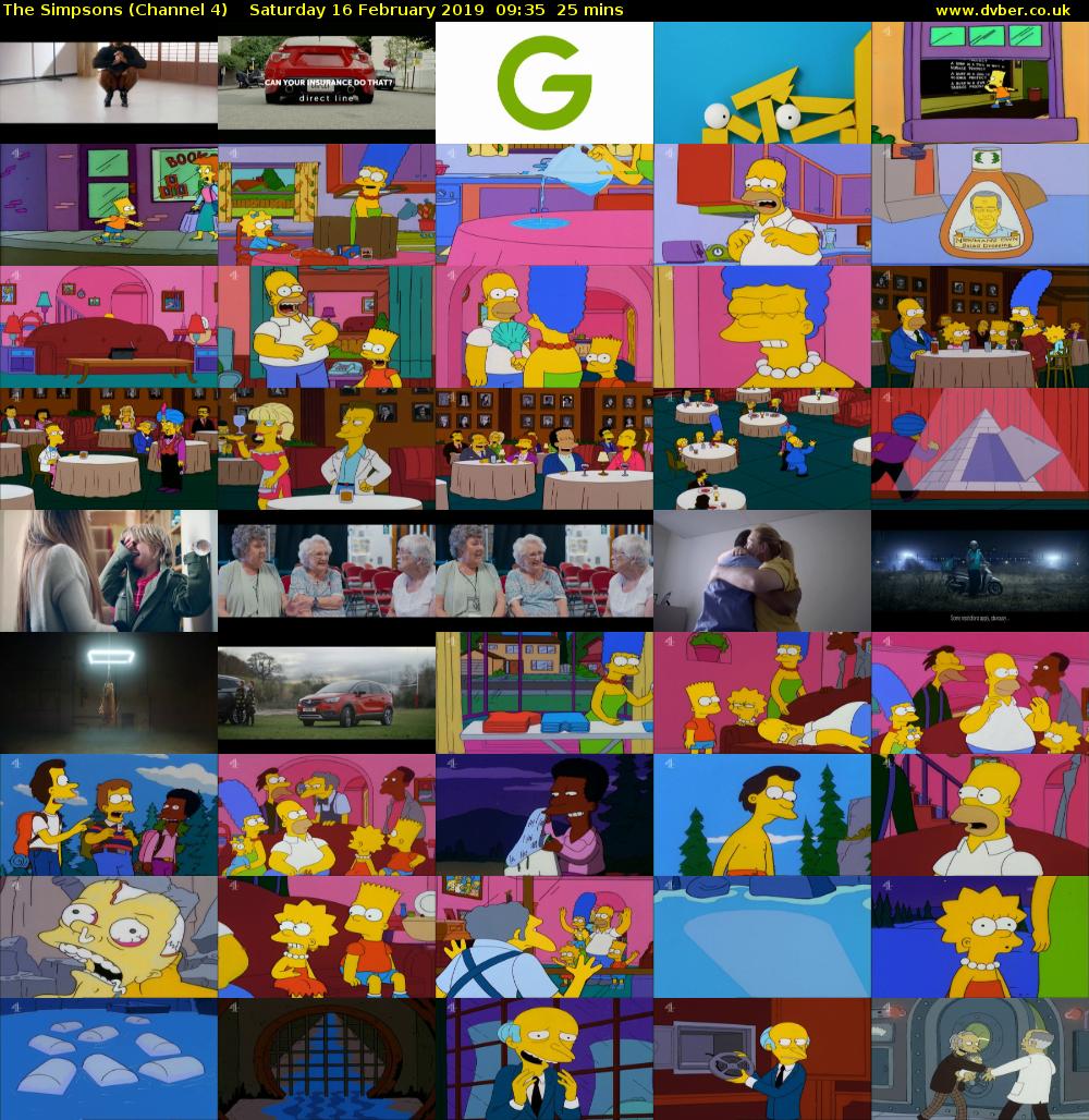The Simpsons (Channel 4) Saturday 16 February 2019 09:35 - 10:00