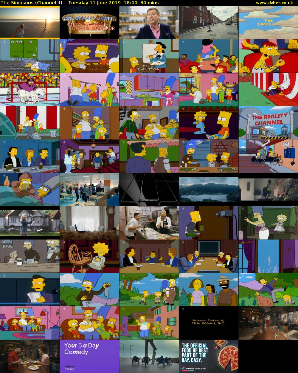 The Simpsons (Channel 4) Tuesday 11 June 2019 18:00 - 18:30
