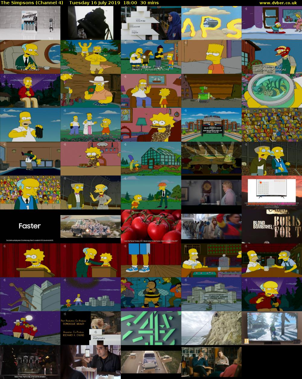 The Simpsons (Channel 4) Tuesday 16 July 2019 18:00 - 18:30