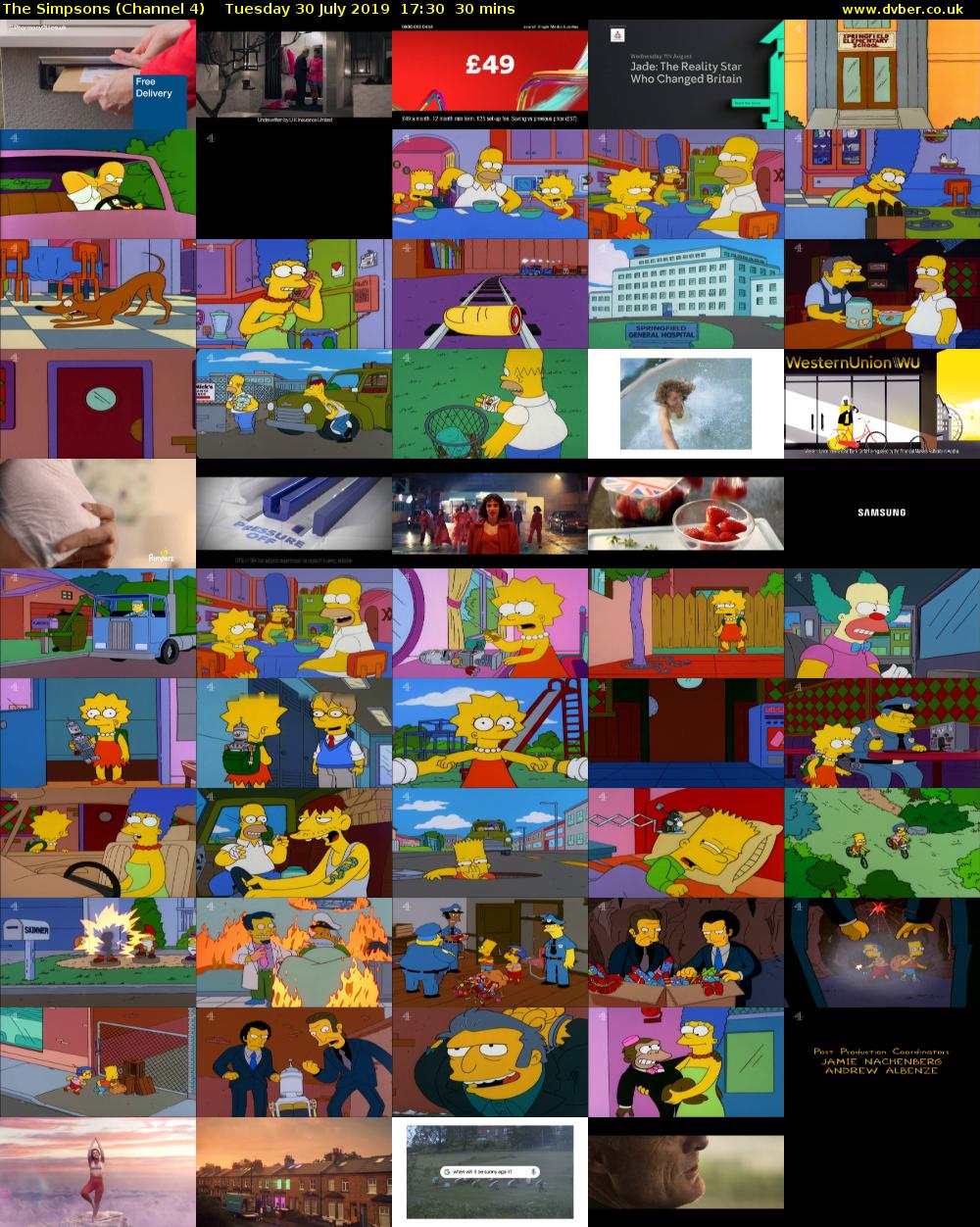 The Simpsons (Channel 4) Tuesday 30 July 2019 17:30 - 18:00