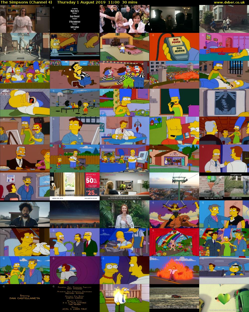 The Simpsons (Channel 4) Thursday 1 August 2019 11:00 - 11:30