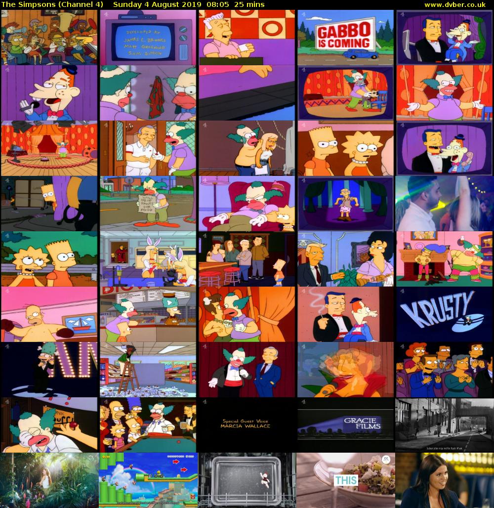 The Simpsons (Channel 4) Sunday 4 August 2019 08:05 - 08:30