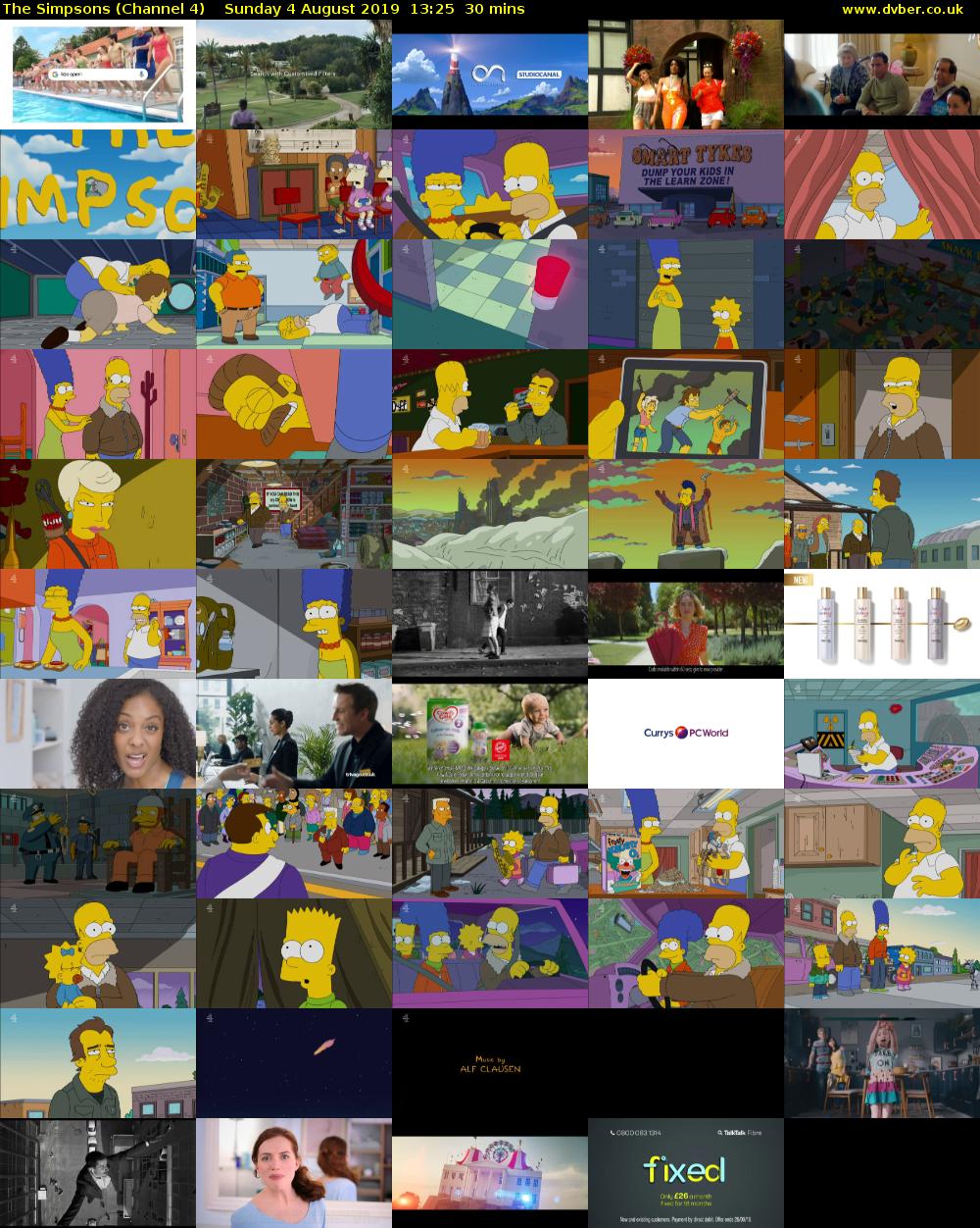The Simpsons (Channel 4) Sunday 4 August 2019 13:25 - 13:55