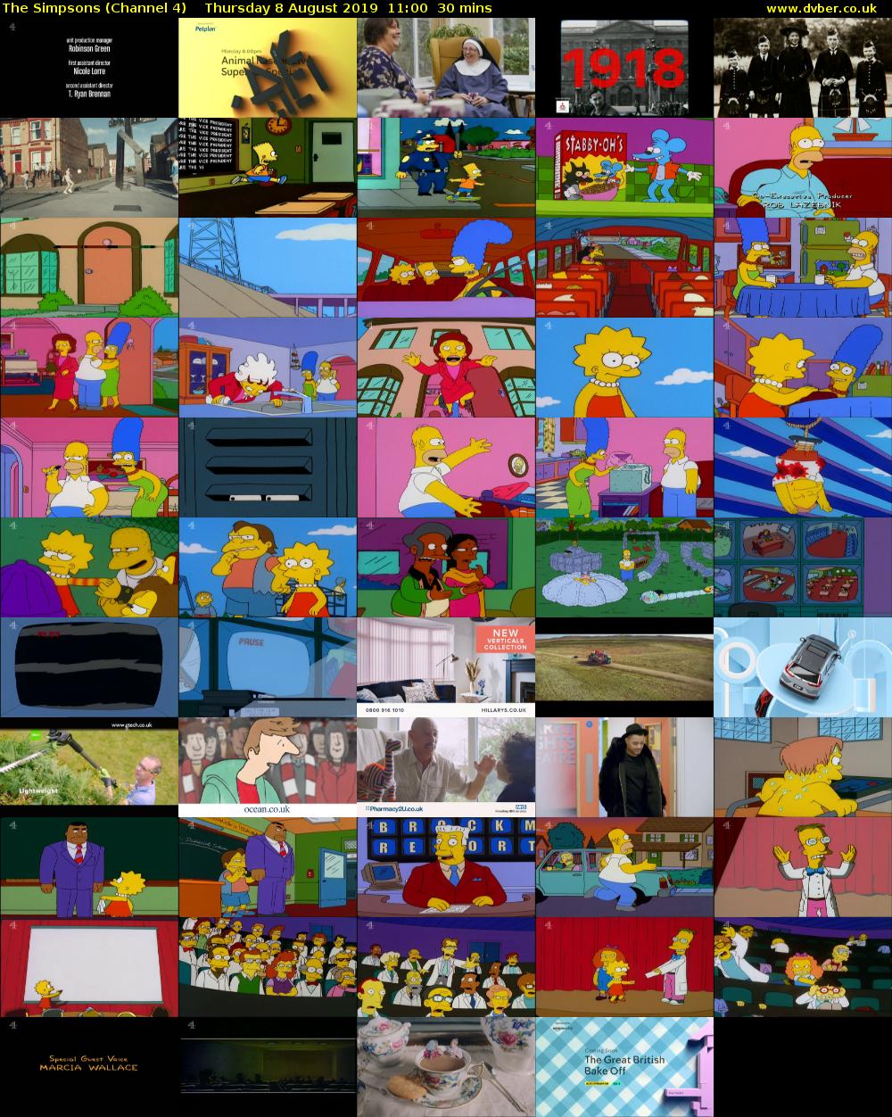 The Simpsons (Channel 4) Thursday 8 August 2019 11:00 - 11:30