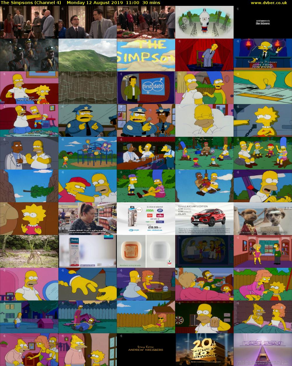 The Simpsons (Channel 4) Monday 12 August 2019 11:00 - 11:30