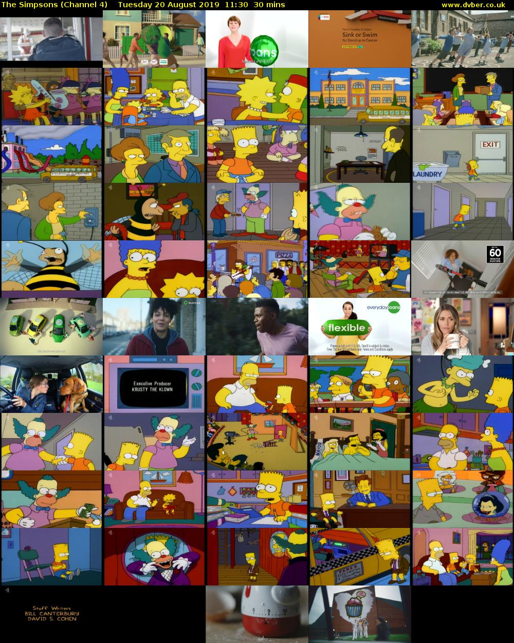The Simpsons (Channel 4) Tuesday 20 August 2019 11:30 - 12:00