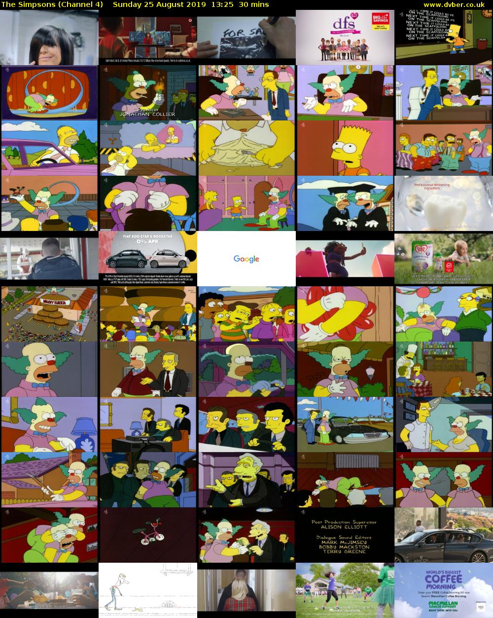 The Simpsons (Channel 4) Sunday 25 August 2019 13:25 - 13:55