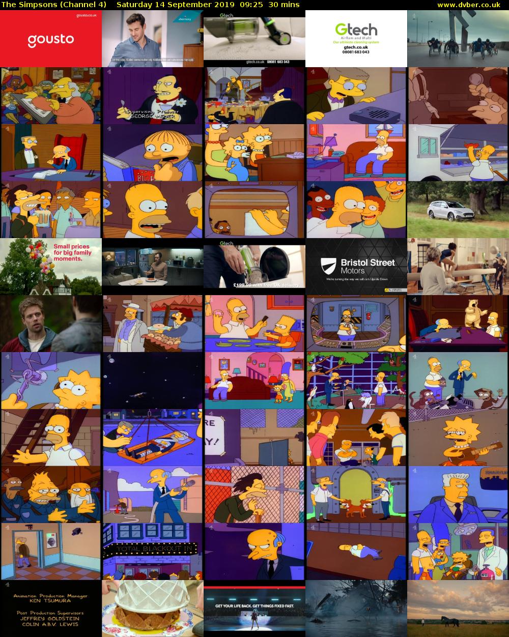 The Simpsons (Channel 4) Saturday 14 September 2019 09:25 - 09:55