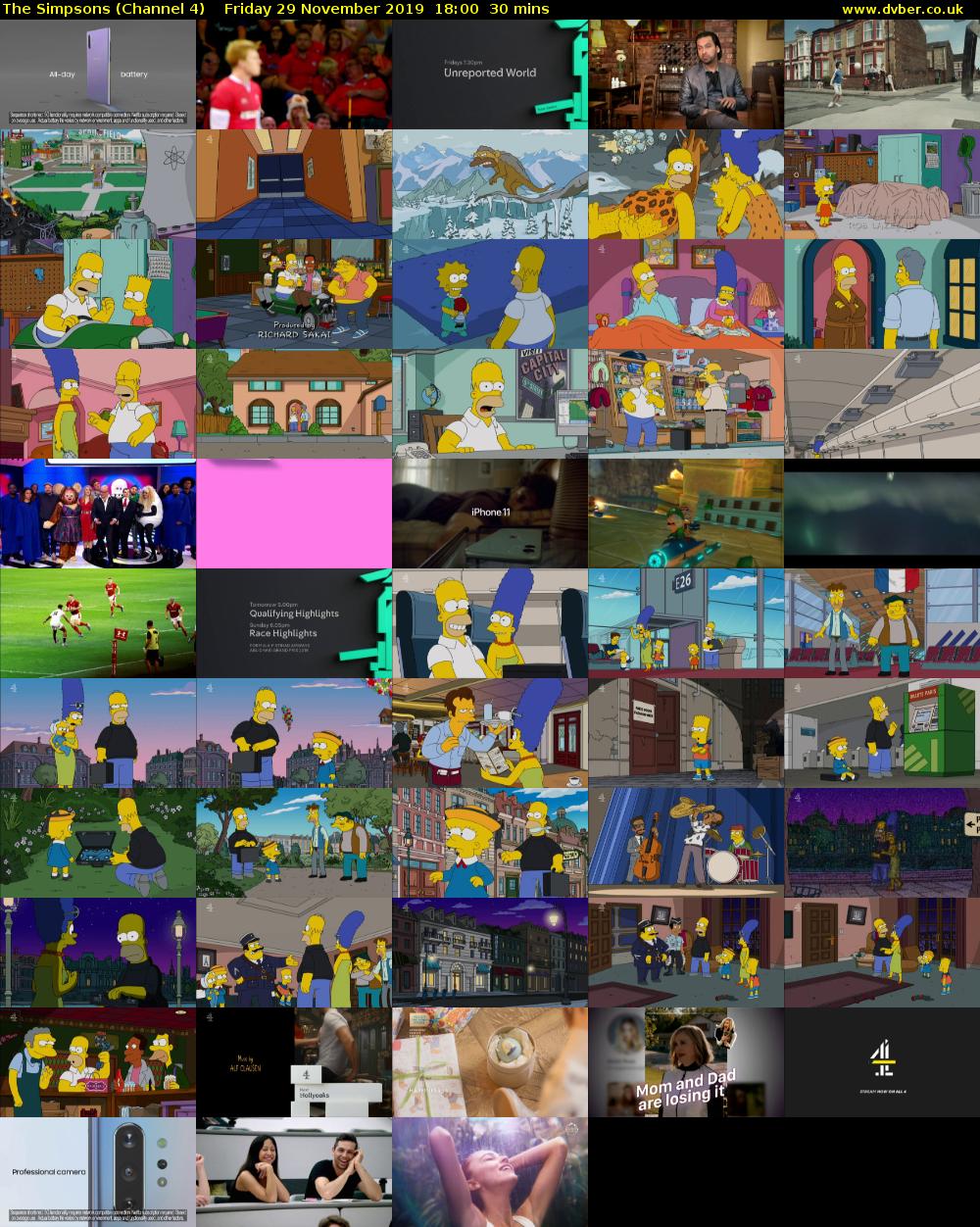 The Simpsons (Channel 4) Friday 29 November 2019 18:00 - 18:30