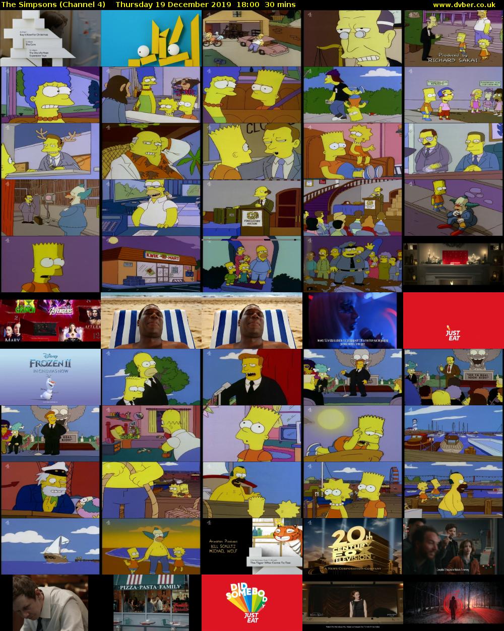 The Simpsons (Channel 4) Thursday 19 December 2019 18:00 - 18:30